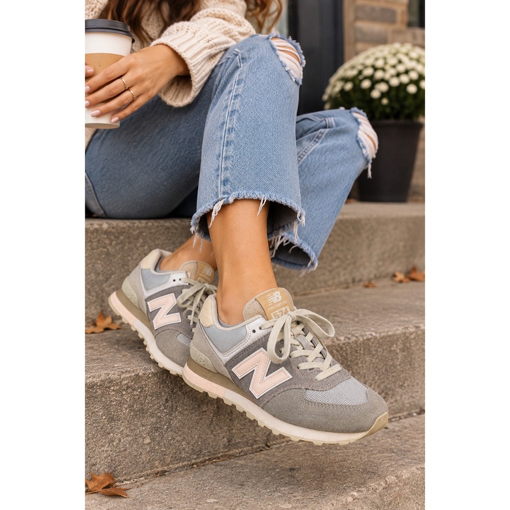 New Balance 574 ML574BSG Retro Surf Gray Pink Suede Sneakers Women's 8 Men's 6.5